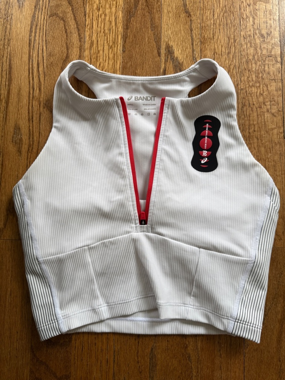 Bandit White Ribbed Crop Top with Red Zip